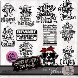 Golden retriever SVG-bundel, moeder vader shirt PNG clipart, hondenliefhebber geschenken SVG, ornament SVG, sublimatie design, Cricut cut bestandskunst