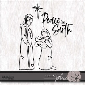 Kerststal SVG, heilige familie lijntekeningen SVG PNG clipart, kerst baby Jezus Maria Jozef sublimatie clipart, Cricut cut-bestand, sublimatie