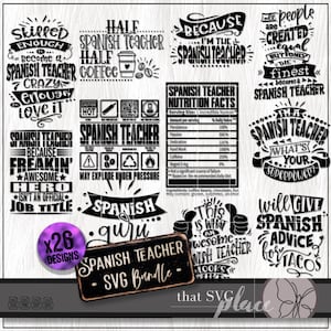 Professeur d'espagnol SVG, Maestra PNG Clipart Bundle, professeur bilingue SVG, cadeau de remerciement, chemise Svg, sac fourre-tout Cricut coupe fichier, sublimation