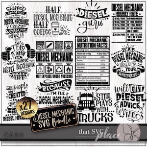 Mécanicien diesel SVG PNG Bundle, mécanicien Svg, cadeau d'appréciation, mécanicien chemise Svg, clipart taux horaire, étiquette nutritionnelle Svg