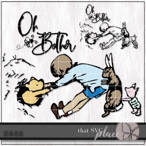 Klassieke Winnie de Poeh Knorretje SVG, DXF, PNG, Christopher Robin Svg, konijn Svg Cricut Cutting-bestand, digitale download