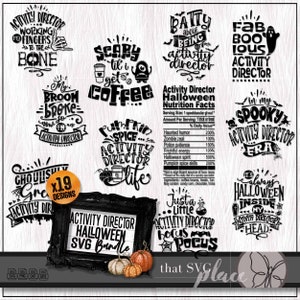 Directeur d'activité SVG, lot PNG pour Halloween, équipe d'activités, étiquette nutritionnelle cadeau d'appréciation du directeur fichier de coupe Cricut, sublimation