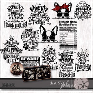 Franse Bulldog SVG-bundel, hondeneigenaar shirt PNG clipart, hondenliefhebber ondertekent SVG, ornament sublimatie cadeau kunst, Cricut cut-bestand