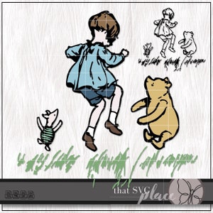 Winnie de Poeh SVG, Iejoor SVG, Knorretje SVG, Christopher Robin png clipart, klassieke Pooh Bear SVG, Cricut cut-bestand, sublimatie
