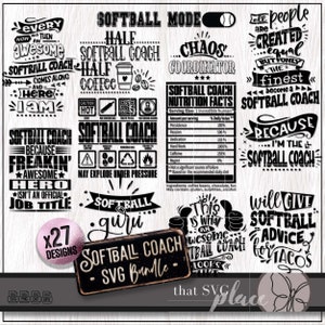 Bundle SVG entraîneur de softball, cadeau d'appréciation d'entraîneur d'école, chemise de softball SVG PNG, design par sublimation, fichier de coupe Cricut, Svg laser