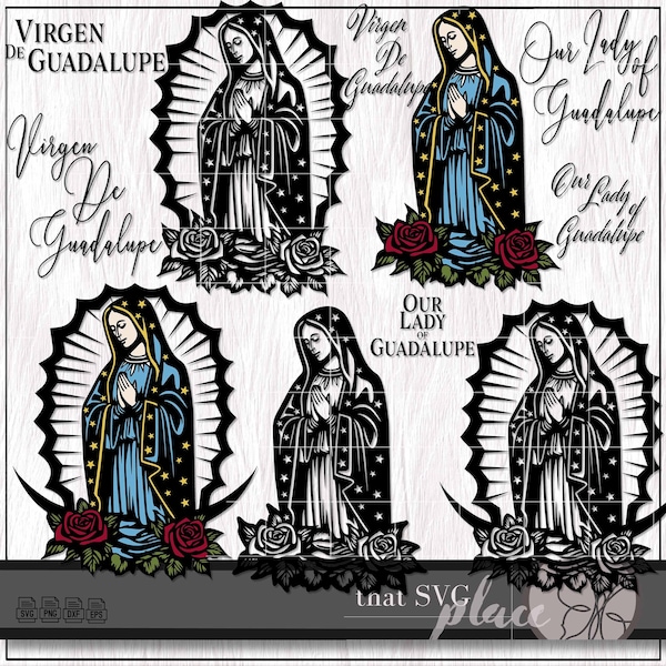 Virgin Mary SVG PNG, Virgen De Guadalupe SVG, Lady of Guadalupe Svg Bundle, Catholic Svg, Religious Svg, Feast Day of Our Lady of Guadalupe