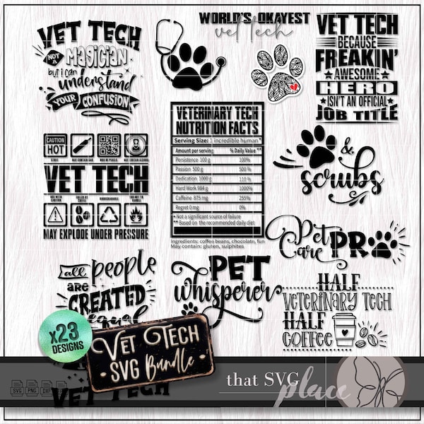 Vet Tech SVG PNG Bundle, Funny Veterinarian Tech SVG, Vet Tech Week Appreciation Gift, Vet Technician TShirt Svg, Veterinary Assistant Svg