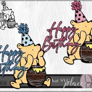 Klassieke Winnie de Poeh SVG, taarttopper SVG, Pooh taarttopper, gelukkige verjaardag SVG, Cricut silhouet snijden bestand, digitale download