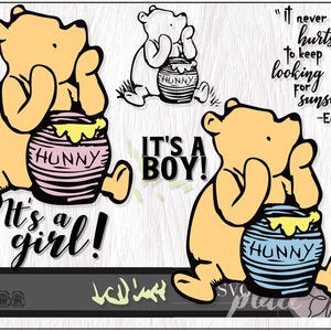 SVG de revelación de género, clipart clásico de Winnie the Pooh, archivo de corte de silueta de Cricut, descarga digital