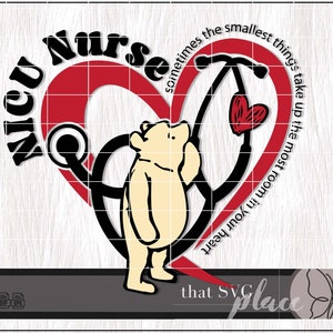 Klassieke Winnie de Poeh NICU verpleegkundige SVG PNG Dxf Clipart, Pooh Bear Svg Cricut silhouet Glowforge snijden bestand, digitale download