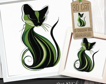 3D Cat SVG #8, Layered Shadowbox Template, Paper Cut Light Box, Pet Memorial, Siamese Kitten SVG, Shadow Box SVG, Cricut Cutting File