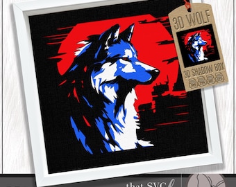 3D Wolf SVG #2, Layered Shadowbox Template, Paper Cut Light Box, Shadow Box SVG, Cricut Cutting File