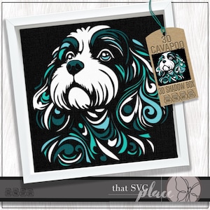 SVG Cavapoo 3D, modello Shadowbox a strati, Lightbox con taglio di carta, Memoriale per animali domestici, SVG Cockapoo, Shadowbox multistrato SVG, file di taglio Cricut