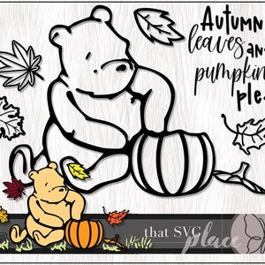 Classique Winnie l'ourson SVG, Winnie l'ourson automne SVG, dessins SVG automne Cricut Silhouette Glowforge fichier de coupe, téléchargement numérique