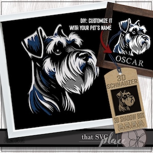 3D Schnauzer SVG, Schattenbox Vorlage, Papierschnitt Lichtbox, Haustier-Denkmal, Hund Schattenbox SVG, Cricut Schneidedatei