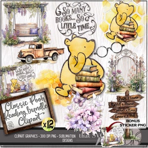 Winnie de Poeh SVG & sublimatie print aquarel clipart clipart PNG bundel, Pooh Bear sublimatie PNG baby shower clipart print en cut-bestanden