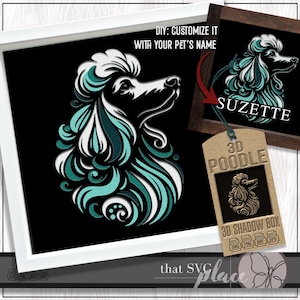 Caniche 3D SVG, modèle Shadowbox en couches, caisson lumineux en papier découpé, monument commémoratif pour animal de compagnie, chien Shadowbox SVG, conception multicouche, fichier de coupe Cricut