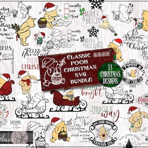 Klassieke Winnie de Poeh SVG, bundel kerst SVG, Navidad SVG, Joyeux Noel Svg, klassieke Pooh Svg, silhouet Cricut snijden-bestand