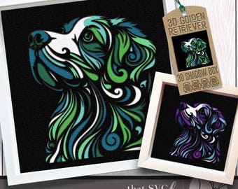 3D Golden Retriever SVG #3, Layered Shadowbox Template, Paper Cut Light Box, Pet Memorial, Dog Shadow Box SVG, Cricut Cutting File