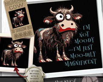 3D Highland Cow SVG #3, Layered Shadowbox Template, Paper Cut Light Box, Funny Quote, Cute Cow SVG Shadow Box, Cricut Cutting File