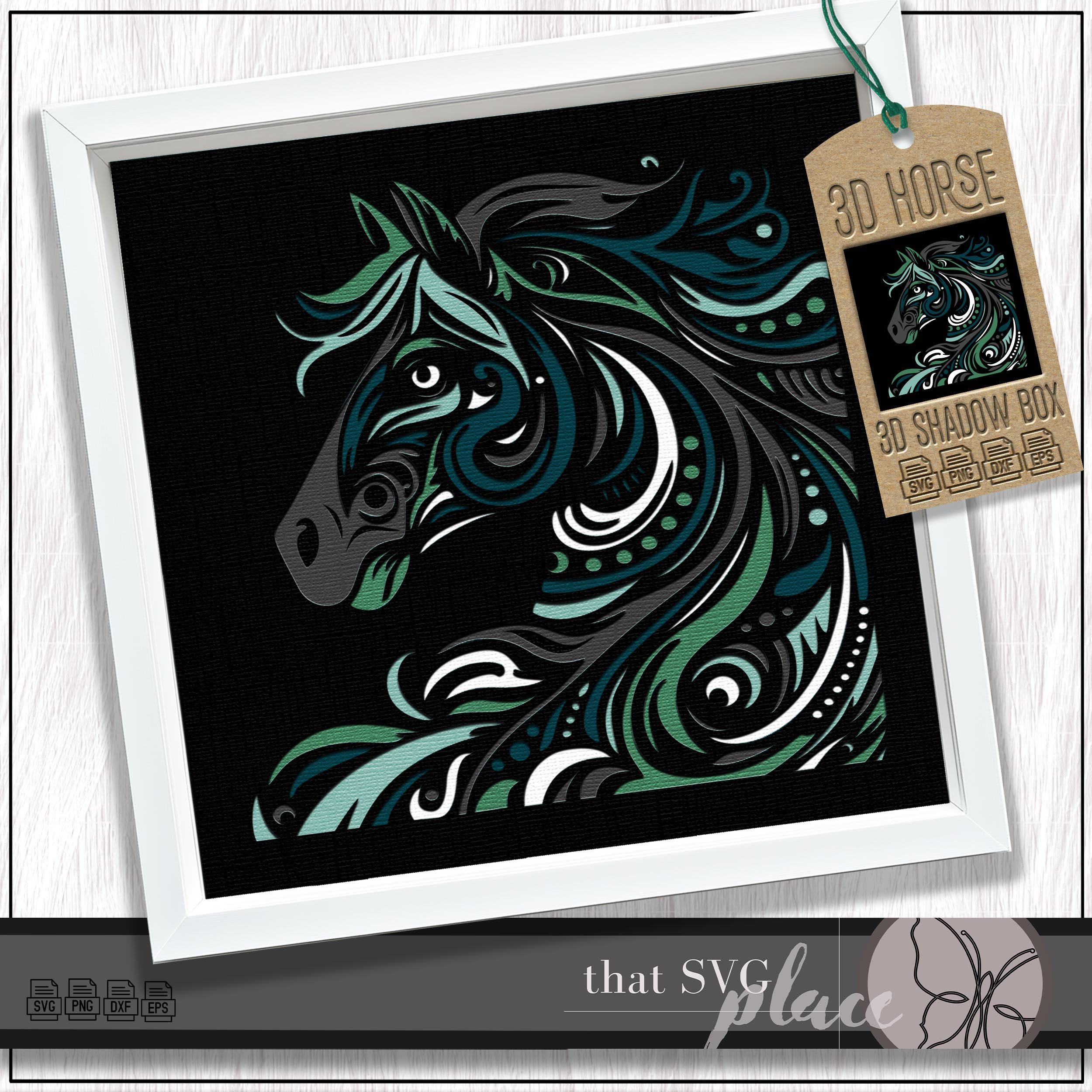 3D Horse SVG #4, Wild Stallion SVG, Layered Shadowbox Template, Paper Cut Light Box, Shadow Box SVG, Multilayer Cricut Cut File