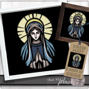 Vergine Maria SVG, Shadow Box SVG, Virgen de Guadalupe SVG, Paper Cut Light Box Svg, Arte murale cristiana religiosa, File di taglio Cricut