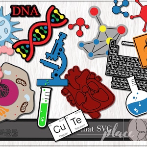 生物学 SVG、科学クリップアート、科学教師 SVG バンドル、Cricut Silhouette Glowforge 用カット ファイル