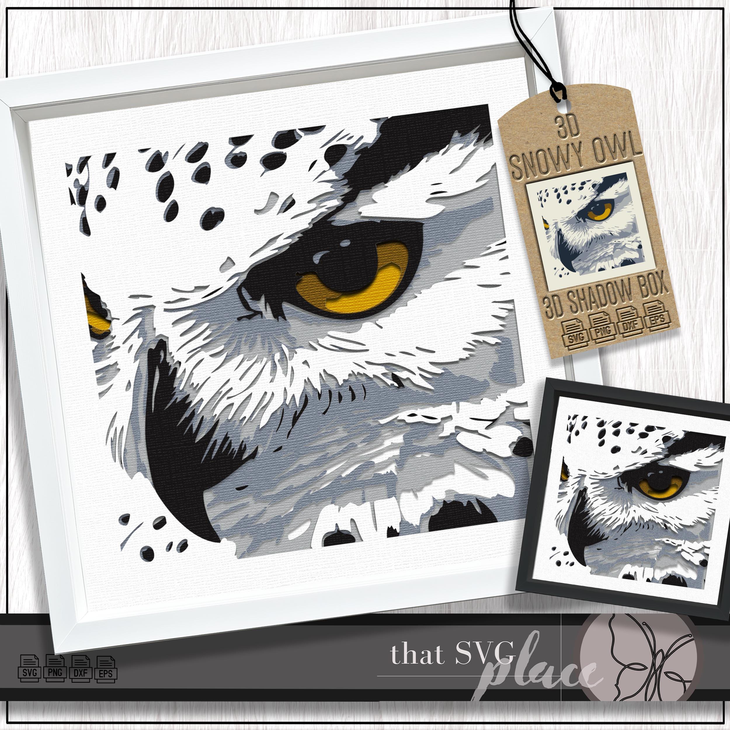 3D Snowy Owl SVG, Layered Shadowbox Template, Owl Face SVG, Paper Cut Light Box, Shadow Box SVG, Bir