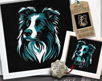 3D Border Collie SVG, Layered Shadowbox Template, Paper Cut Light Box, Pet Memorial, Dog Shadow Box SVG, Cricut Cutting File