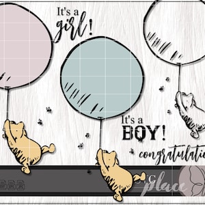 Sexe révèlent SVG, Clipart Winnie l'ourson classique, fichier de coupe Silhouette Cricut, téléchargement numérique
