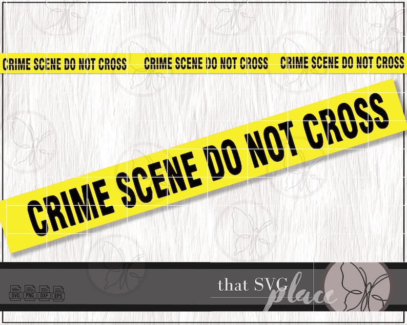 May include: Yellow and black crime scene tape with the text "CRIME SCENE DO NOT CROSS" repeated across the tape. The tape is on a white woodgrain background.