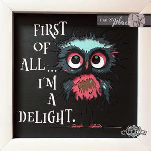 Uggla SVG, 3D-lagers Shadowbox-mall, pappersskuren ljuslåda, roligt citat, Shadow Box SVG, fågel SVG, Cricut-klippfil bild 2