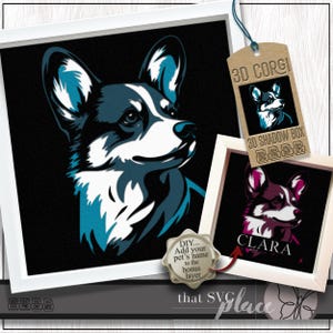 3D Corgis SVG, Schattenbox Vorlage, Papierschnitt Lichtbox, Haustier-Denkmal, Hund Schattenbox SVG, Cricut Schneidedatei