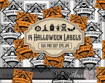 Halloween SVG Bundle, Apotheker Label SVG, Fledermaus Svg, Hexe Svg, Halloween Clipart, Cricut Cutting File, Digitaler Download