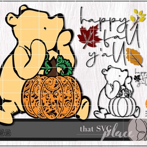 Klassieke Winnie de Poeh SVG PNG Clipart Dxf, Pooh Happy Fall Yall Sign SVG, Pooh Bear Svg Cricut silhouet snijden bestand
