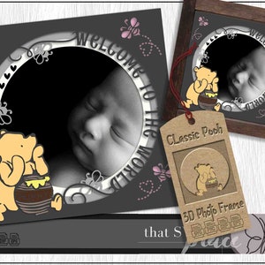Winnie de Poeh SVG, afbeeldingsframe SVG, klassieke Pooh SVG, fotolijstjes Svg, Shadow Box-sjabloon, Cricut Cut-bestanden