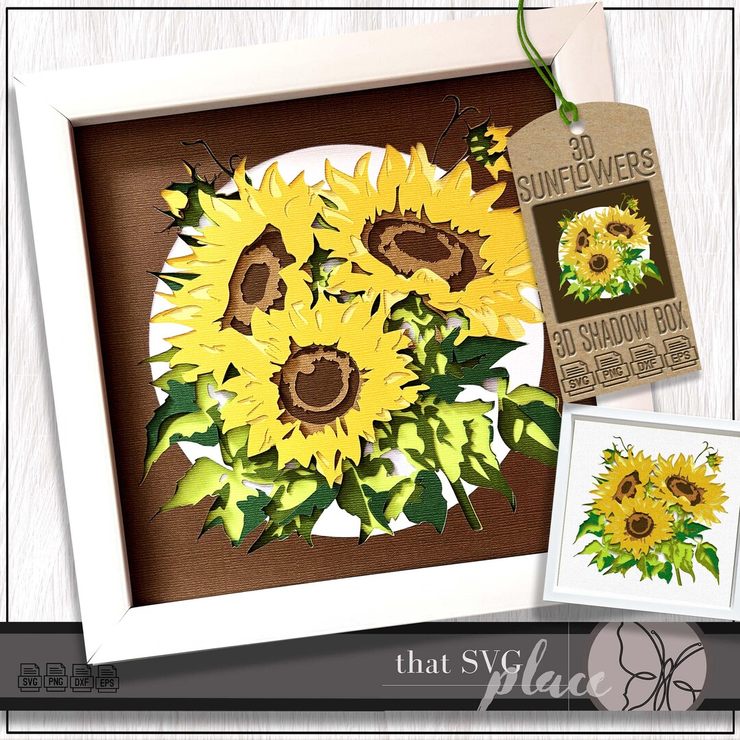 Sunflower Text Box Box 3D Sunflowers SVG, Layered Shadowbox Template, Paper Cut Light Box ...