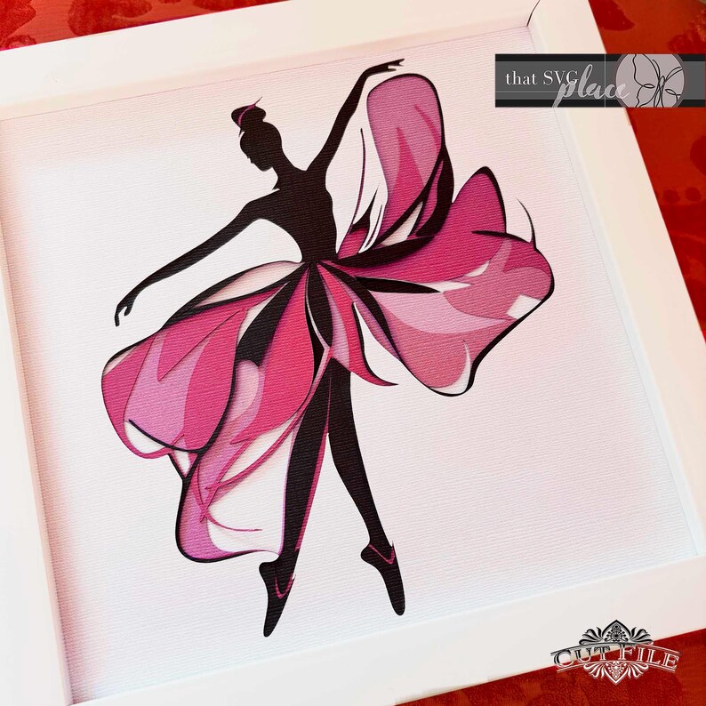 May include: A black silhouette of a ballerina in a pink layered skirt, with the text "that SVG place" in the top right corner.