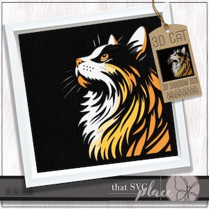 Chat 3D SVG #5, modèle Shadowbox en couches, caisson lumineux en papier découpé, monument commémoratif pour animaux de compagnie, chaton Shadow Box SVG, fichier de coupe Cricut