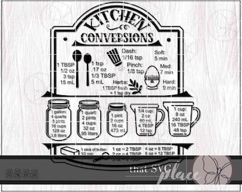 Conversione cucina SVG, Tabella conversione cucina, File Cricut Cut, Download digitale, Sublimazione, Stampabile