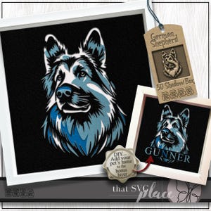 3D Schäferhund SVG, Schattenbox Vorlage, Papierschnitt Licht Box, Haustier-Denkmal, Hund Schattenbox SVG, Cricut Schneidedatei