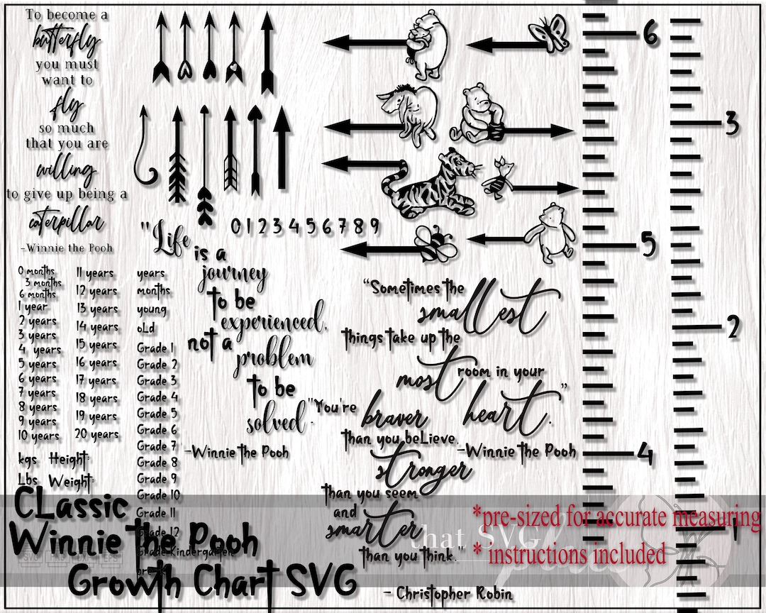 Growth Chart SVG, Classic Winnie the Pooh Growth Chart Ruler, Height