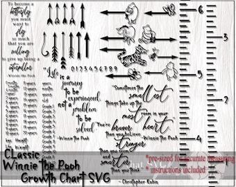Growth Chart SVG, Classic Winnie the Pooh Growth Chart Ruler, Height Chart, Cricut Cutting File Silhouette, Glowforge Digital Download