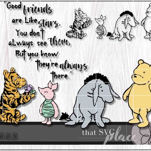 Klassieke Winnie de Poeh, Knorretje, Teigetje, Iejoor SVG, EPS, PNG, Cricut silhouet Glowforge Cutting-bestand, digitale download