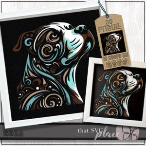 Pitbull 3D SVG #2, modèle Shadowbox en couches, caisson lumineux en papier découpé, monument commémoratif pour animal de compagnie, chien Shadowbox SVG, conception multicouche, fichier de coupe Cricut