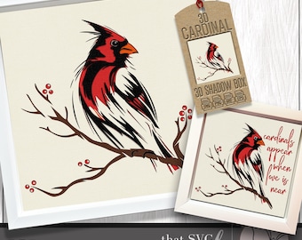 3D Cardinal SVG, Multi Layered Shadowbox Template, Paper Cut Light Box, Memorial SVG, Shadow Box SVG, Cricut Cutting File