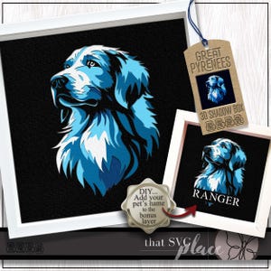 Grandes Pyrénées SVG, modèle Shadowbox en couches, caisson lumineux en papier découpé, monument commémoratif pour animaux de compagnie, chien Shadowbox SVG, fichier de coupe Cricut