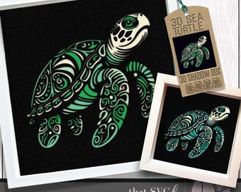 3D Sea Turtle SVG, Multi Layered Shadowbox Template, Paper Cut Light Box, Ocean SVG, Tortoise Svg, Shadow Box SVG, Cricut Cut File