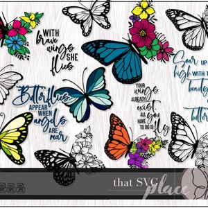 Butterfly SVG Bundle, Monarch SVG, Butterfly Quote SVG, Fichier pour Cricut Silhouette Glowforge, Floral Butterfly, Butterfly Clipart