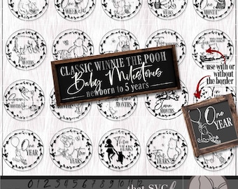 Baby Milestone SVG, Winnie-the-Pooh, Classic Winnie The Pooh, Piglet, Tigger, Eeyore SVG, Cricut Silhouette Glowforge Cutting File